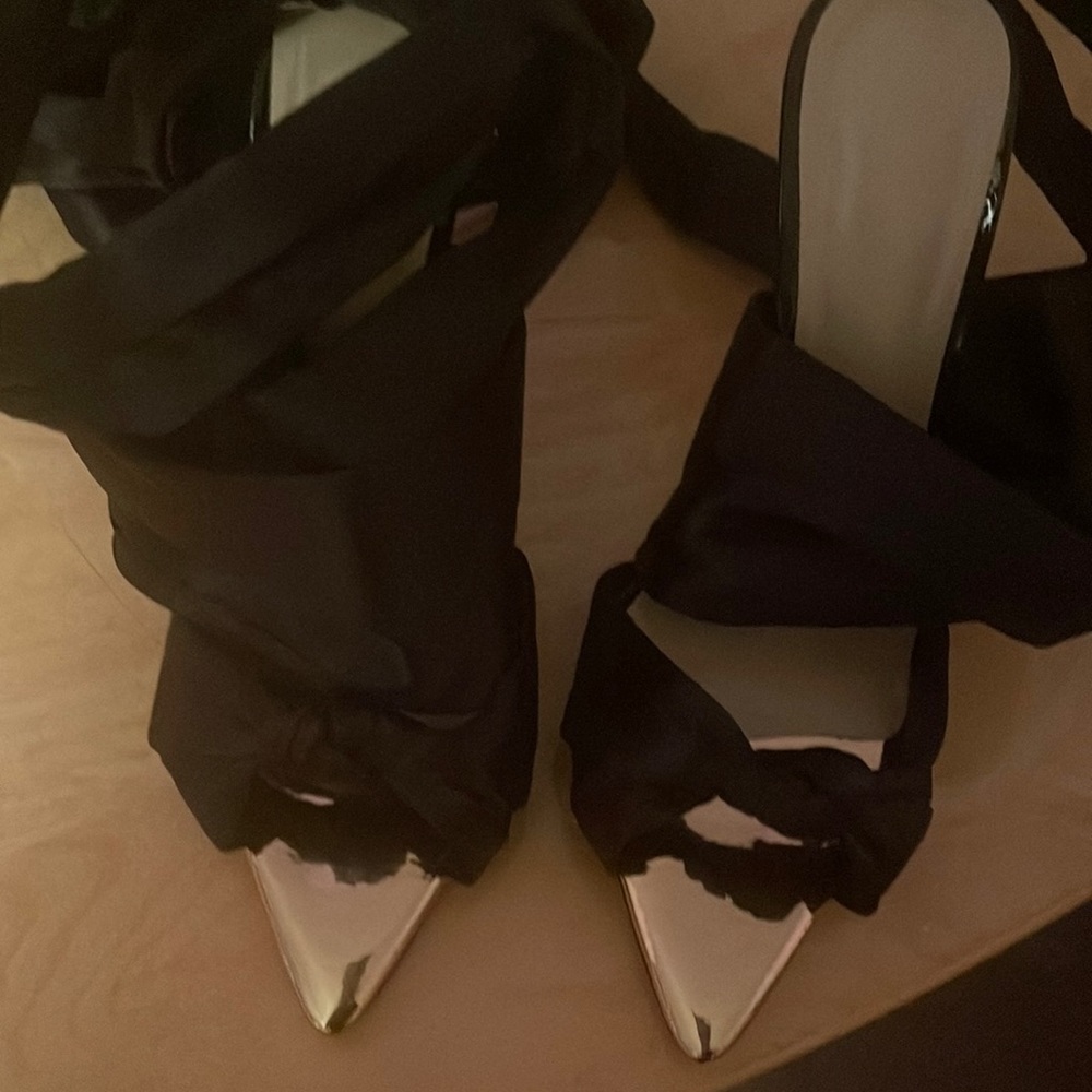 Women's Bows Strap Pointed Open Toe Metal Stiletto High Heel Lace-up Sandals!